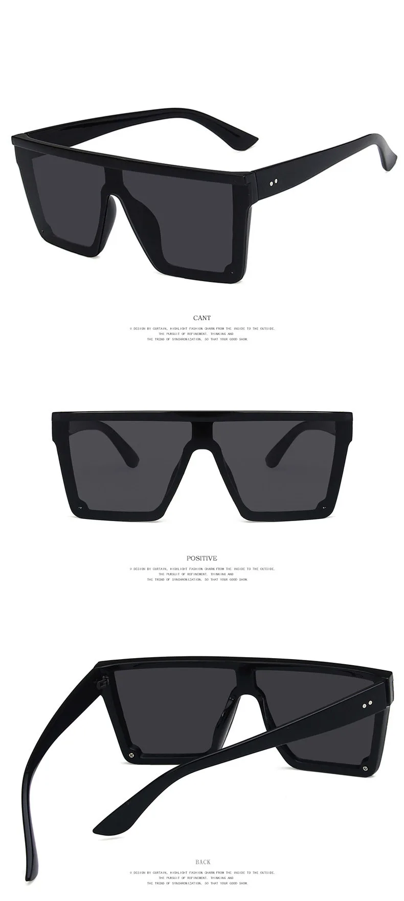 Neue einteilige Sonnenbrille mit großem Rahmen, europäische und amerikanische modische Sonnenbrille mit quadratischem Rahmen für Damen, bunte Brille – Detail 10