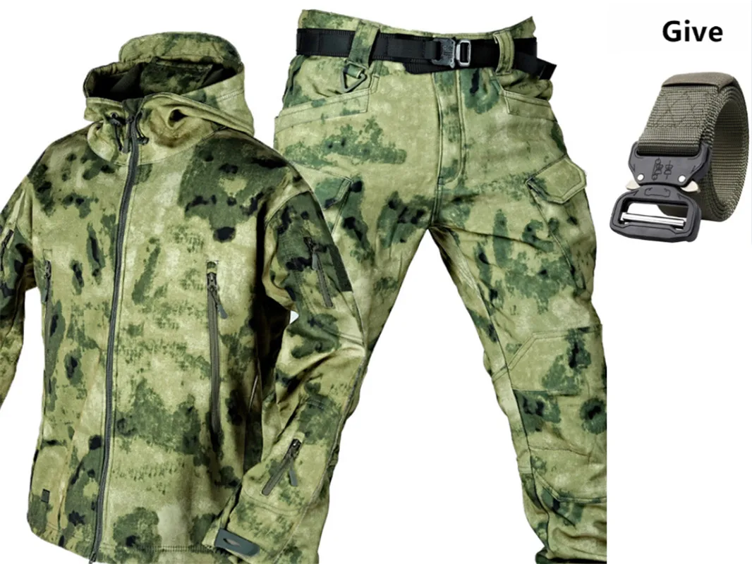 

Free Belt Shark Skin Soft Shell Winter Plush Thickened Mountaineering Tactics Keep Warm Waterproof Anti-cutting Charge Suit