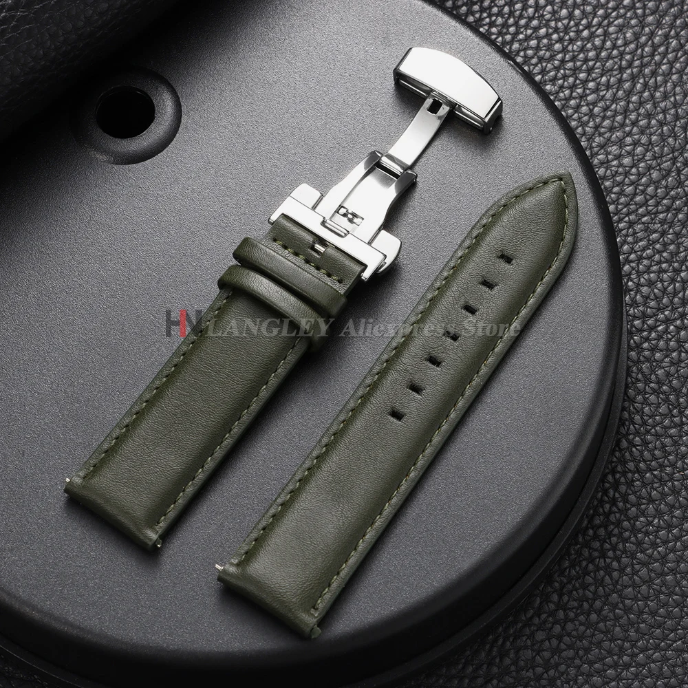 Vintage Genuine Cowhide Leather Watch Band Strap with Butterfly Buckle - Universal Bracelet