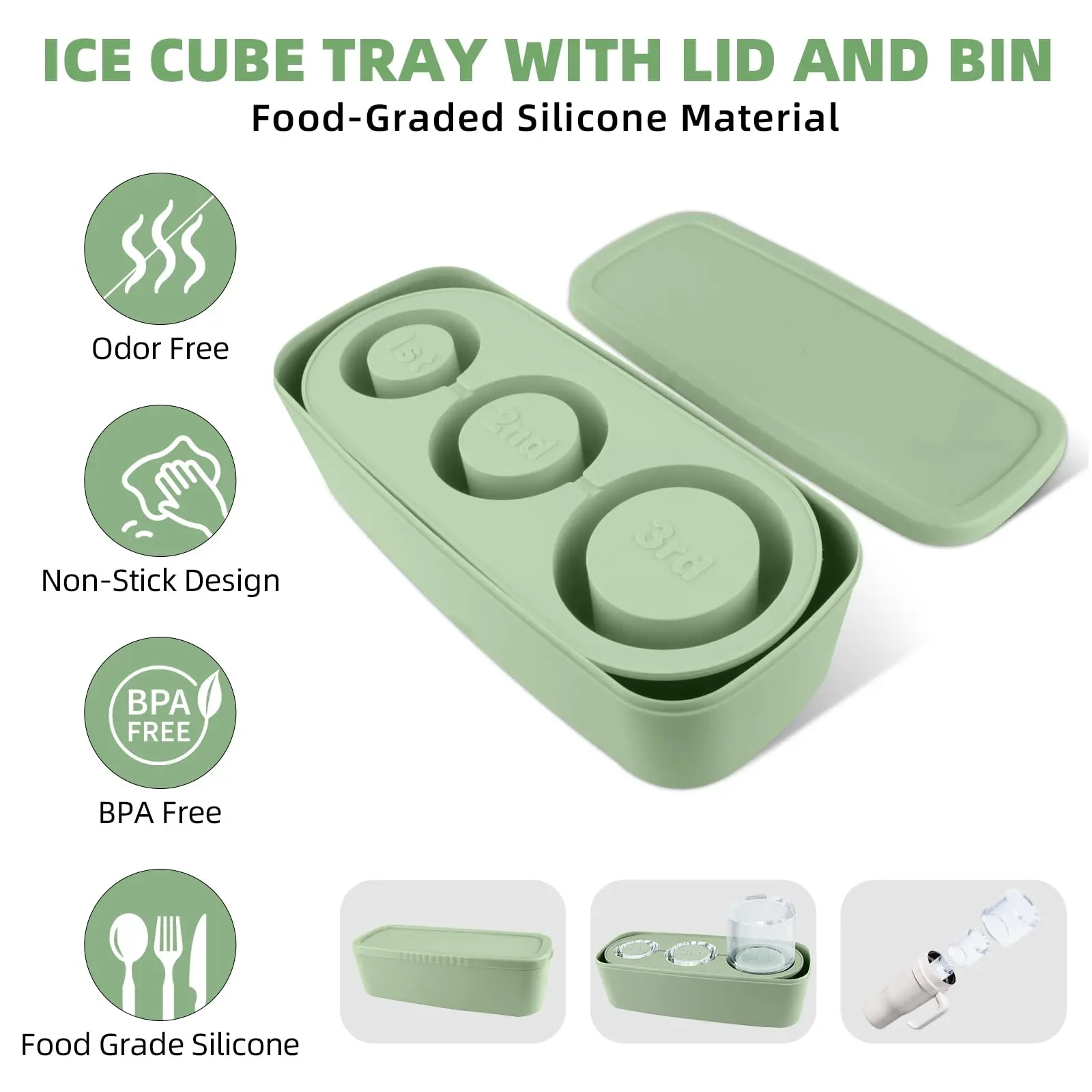 Silicone Ice Mold Ice Cube Tray Mold for Stanley Cup Silicone Ice Cube Maker With Lid for 30-40oz Tumbler Chilling Whiskey Cocktails Drinks