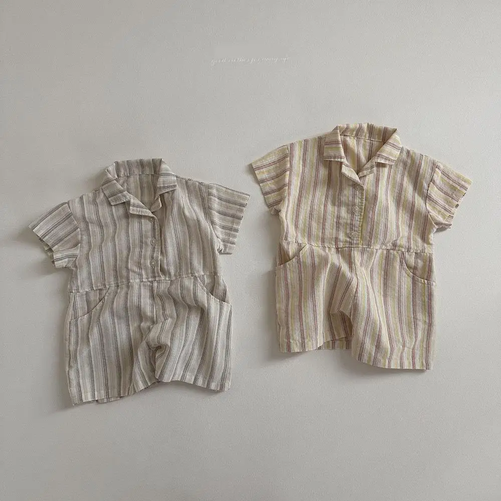 

2024 Summer New Baby Short Sleeve Romper Newborn Toddler Casual Striped Jumpsuit For Boy Girl Infant Cotton Clothes 0-24M