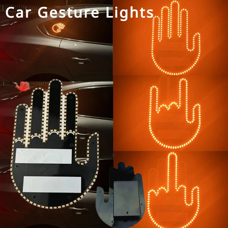 

Road Anger Sign Middle Finger Gesture Light Remote Control Car Indicator Amber Warning Brake