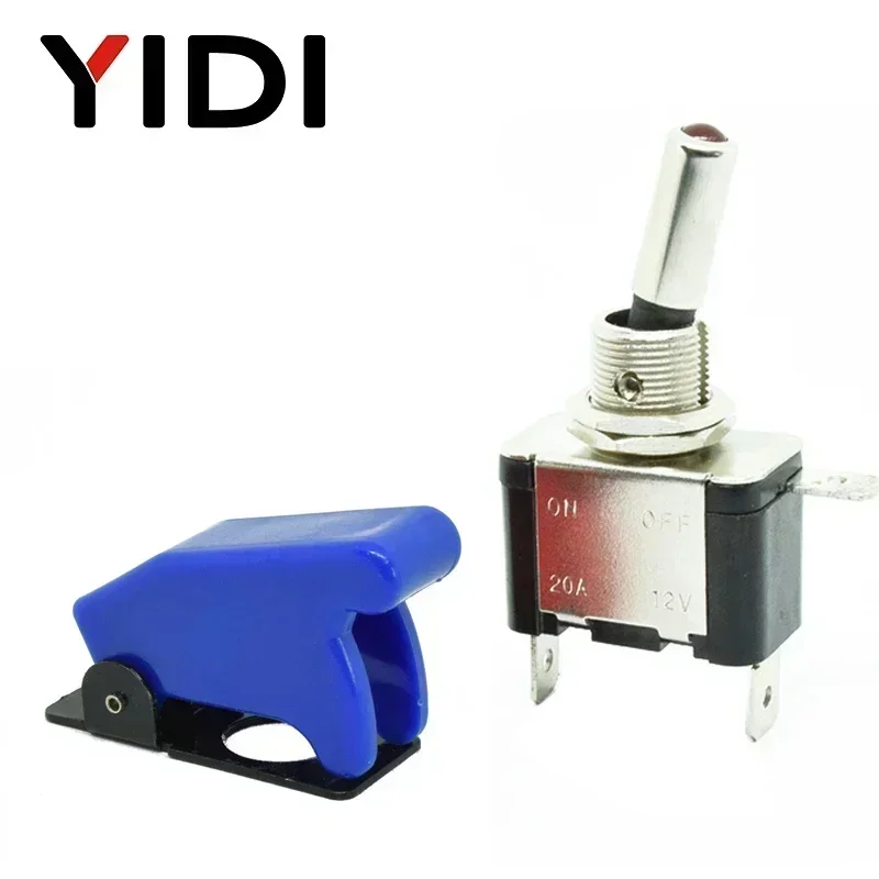 Interruptor de palanca LED de 12 V para automóvil, barco, camión, luz iluminada de 3 pines, encendido y apagado, 20 A, con cubierta protectora abatible hacia arriba, color rojo y verde
