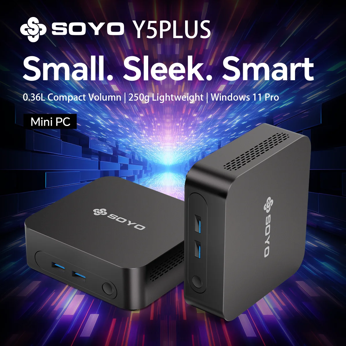 SOYO Mini PC Y5 PLUS Intel Core I7 4th Gen 8GB RAM 128GB ROM Windows 11 Pro WiFi BT4.2 Mini Desktop Computer HD Graphics HDMI Display RJ45 LAN USB3.0 Silent Cooling Home Office Business Portable Mini Host