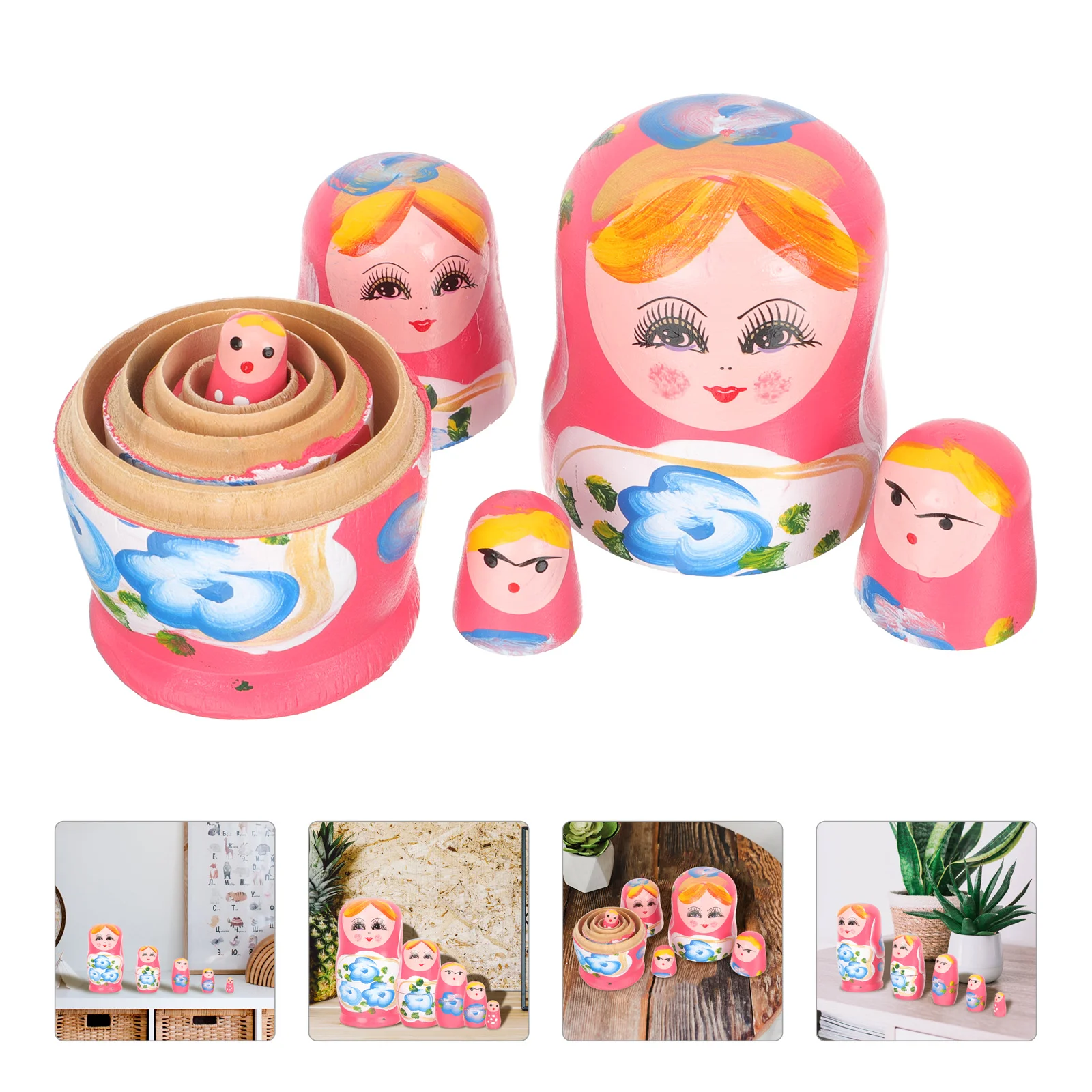 

Matryoshka Nesting Decors Wooden Raft Vintage Home Russian Dolls Ornaments Desktop Adorns Toy Bookshelf