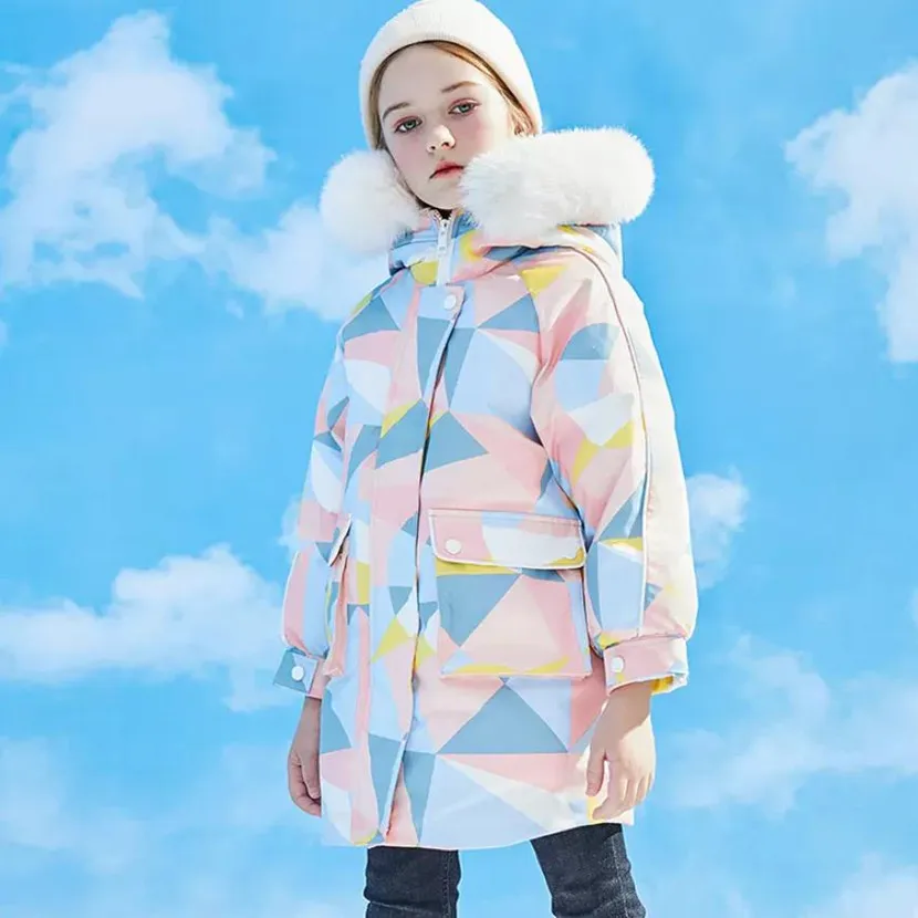 

Girls Print Coats Parkas 2022 New Windproof Warm Hooded Outerwear Children Christmas Down Jacket Cold Winter A2021