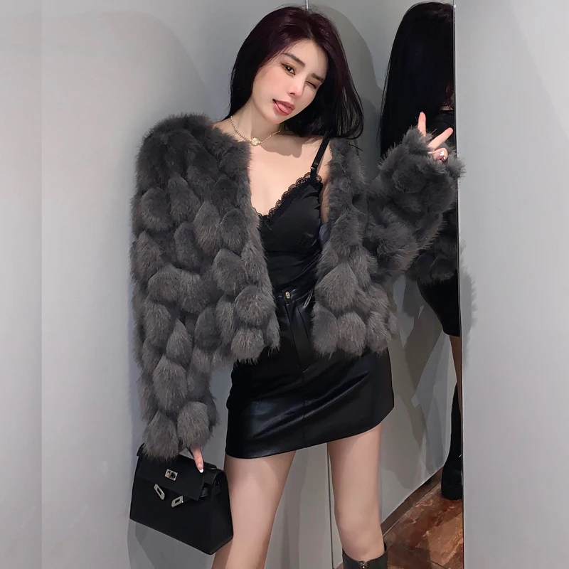 Winter Warm Women Faux Fur Coat Long Sleevevs Korean Fashion New Young Lady Overcoat Short Cut