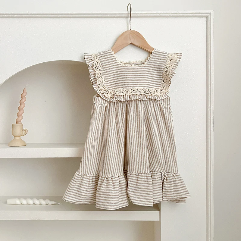 Sanlutoz Girls Stripe Dress – 100% Cotton, Long Sleeve Lace Trim, Casual & Party Wear, Sizes 3T-12 - View #10