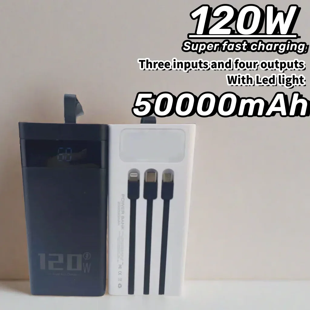

50000mAh High Capacity Power Bank 120W Super Fast Charging Portable Charger External Battery Pack Powerbank for IPhone Huawei