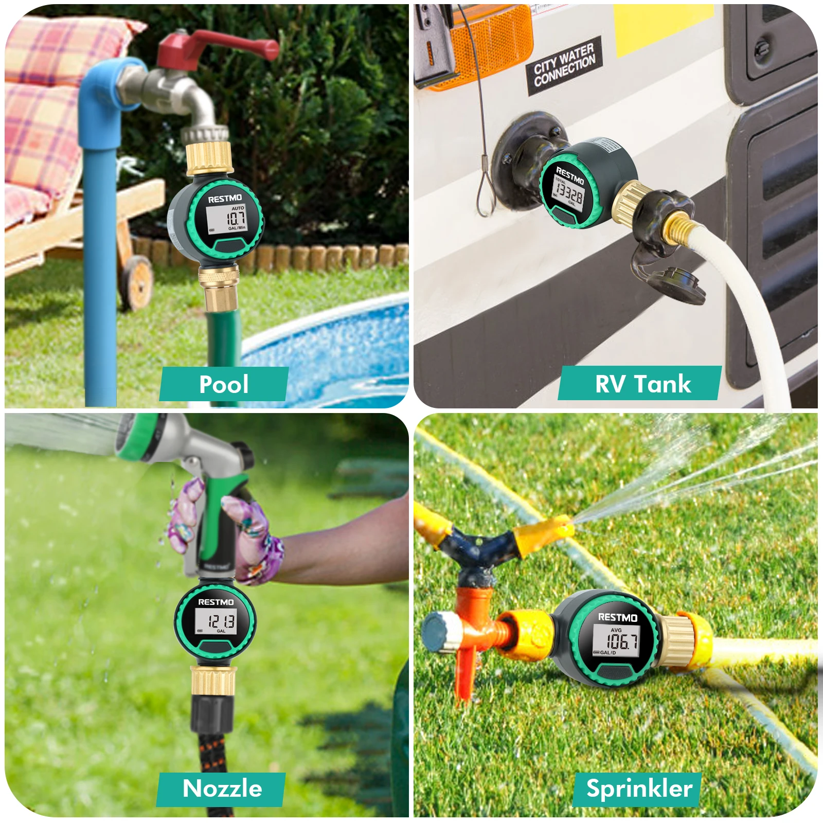 High Accuracy Digital Water Flow Meter Measure Water Consumption and Flow Rate for Outdoor Garden Watering/RV Tank Filling