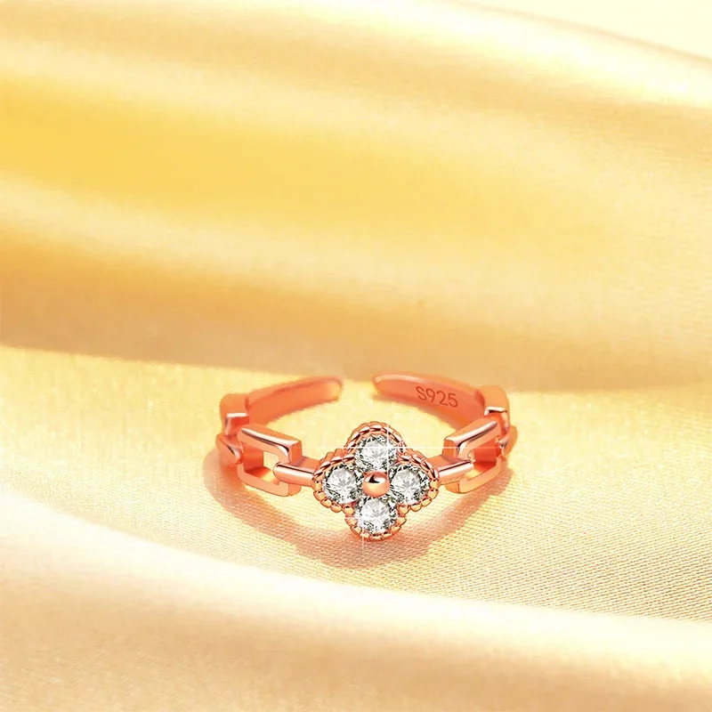 Classic Flower Zircon Moissanite Opening Ring for Women Fine Jewelry