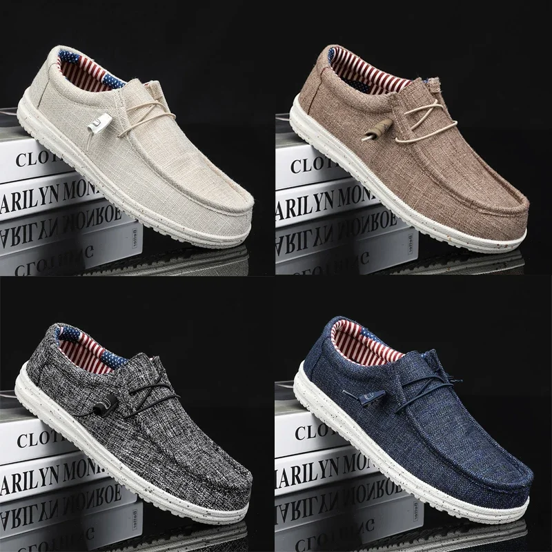 Men's Breathable Casual Canvas Shoes Comfort Slip-on Loafers Soft Penny Walking Shoes Lightweight Driving Boat