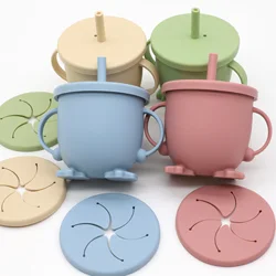 Multi - Functional Silicone Cup with Handle and Snack Holder (Beige)