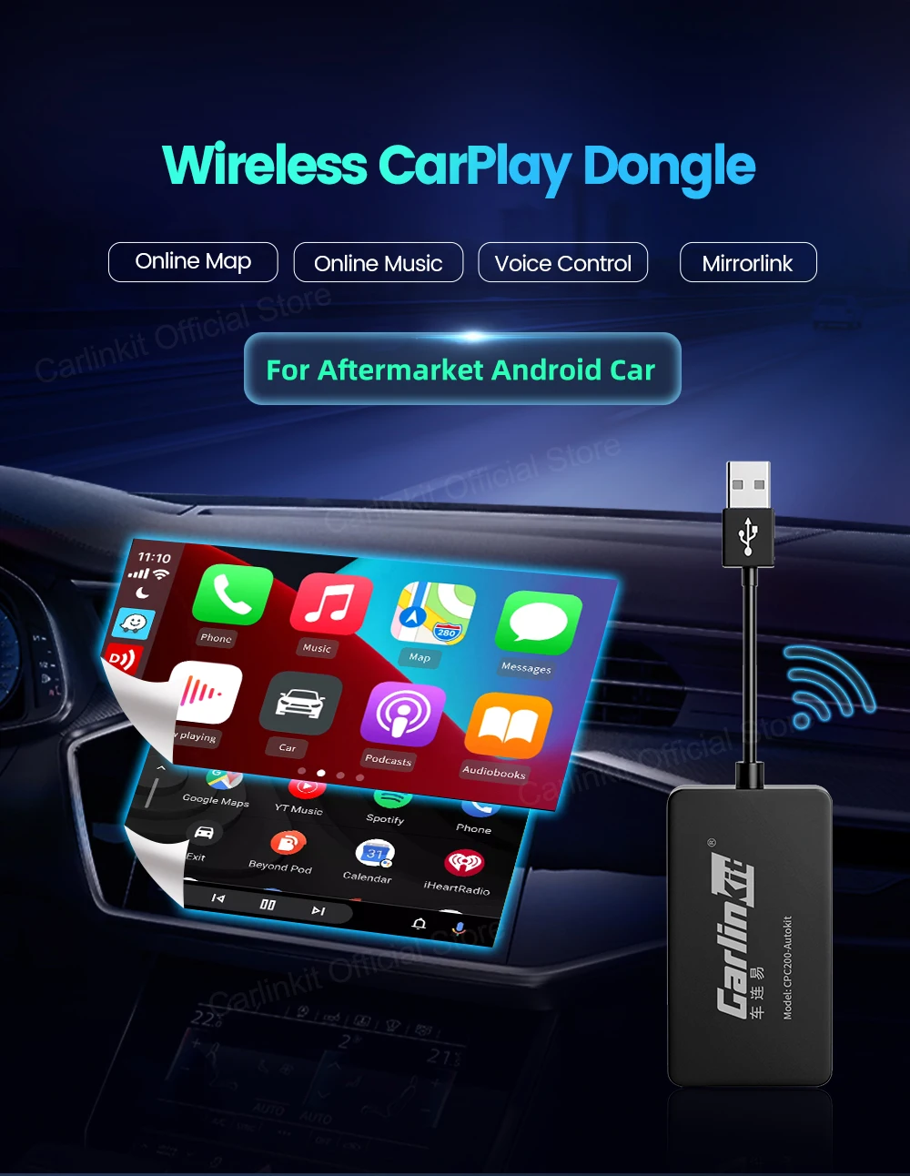 video player for car CarlinKit Car Multimedia Player Wireless CarPlay Dongle Android Auto Adapter for Android Bluetooth WIFI Receiver Car Radio car audio video player