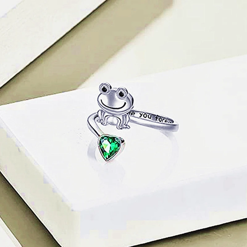 Love You Forever Frog Animal Rings For Women Men Vintage Heart CZ Stone Party Decoration Ring Resizable Unisex Gift wedding rings,signet ring,round rings,cross rings,temperature rings,silver ring,womens ring,fidget rings,couple rings,cubic zircon ring,turkish rings,finger rings,jewelry rings,ring jewelry,anime rings,moissanite ring,survival ring