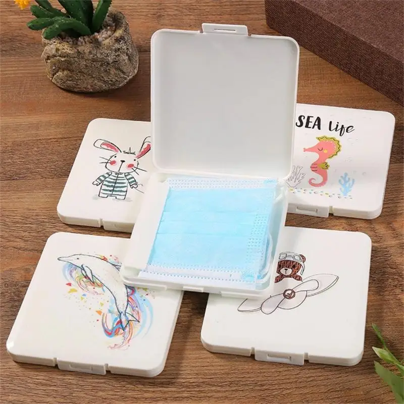 Portable Mask Storage Box Disposable Mask Case Organizer Face Mask Container Cartoon Jewelry Cover Save For Student