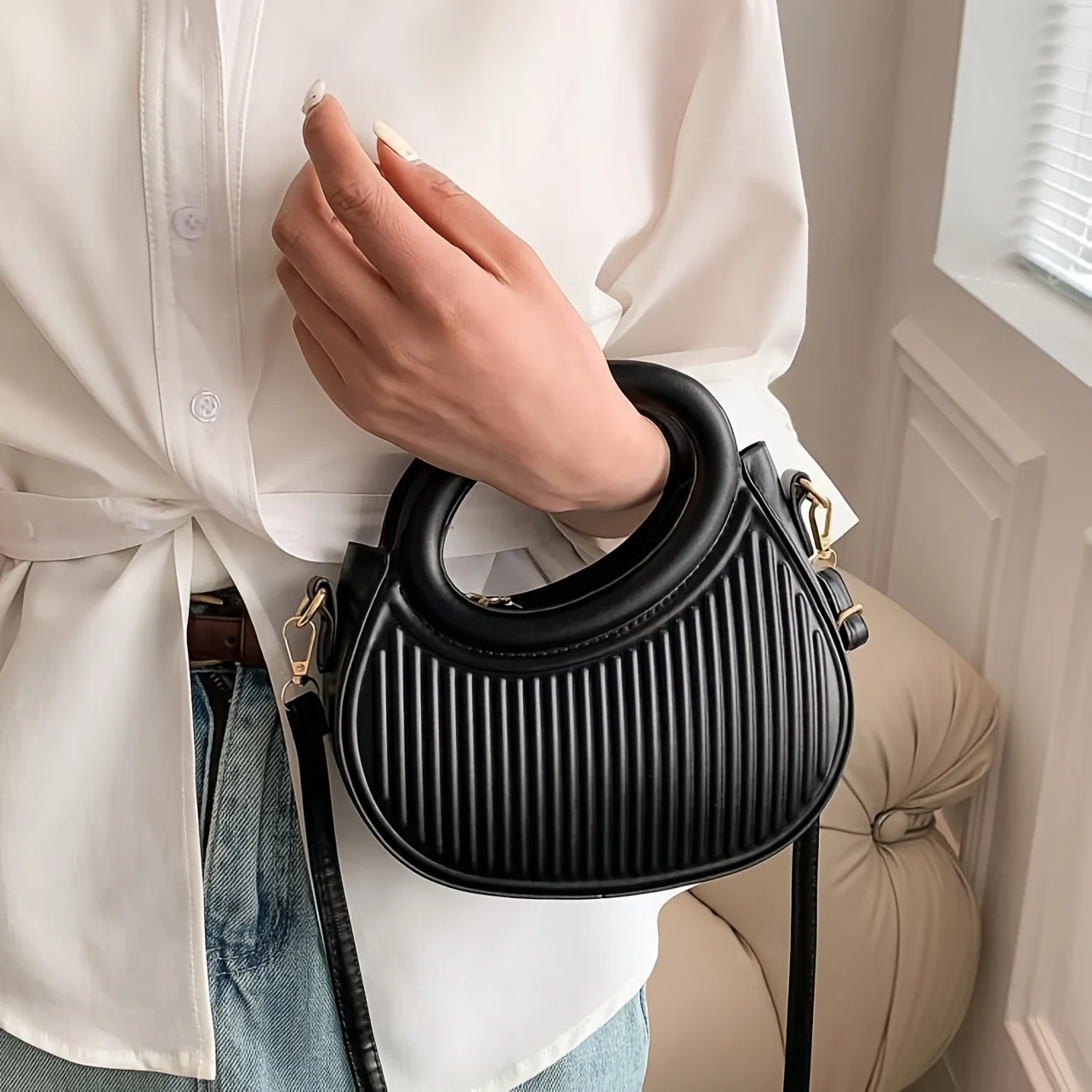 Chic Stripe Design Crossbody Bags for Women Elegant Synthetic Leather Handbag, Purse, Luxury Look Shoulder Bag for Everyday Use