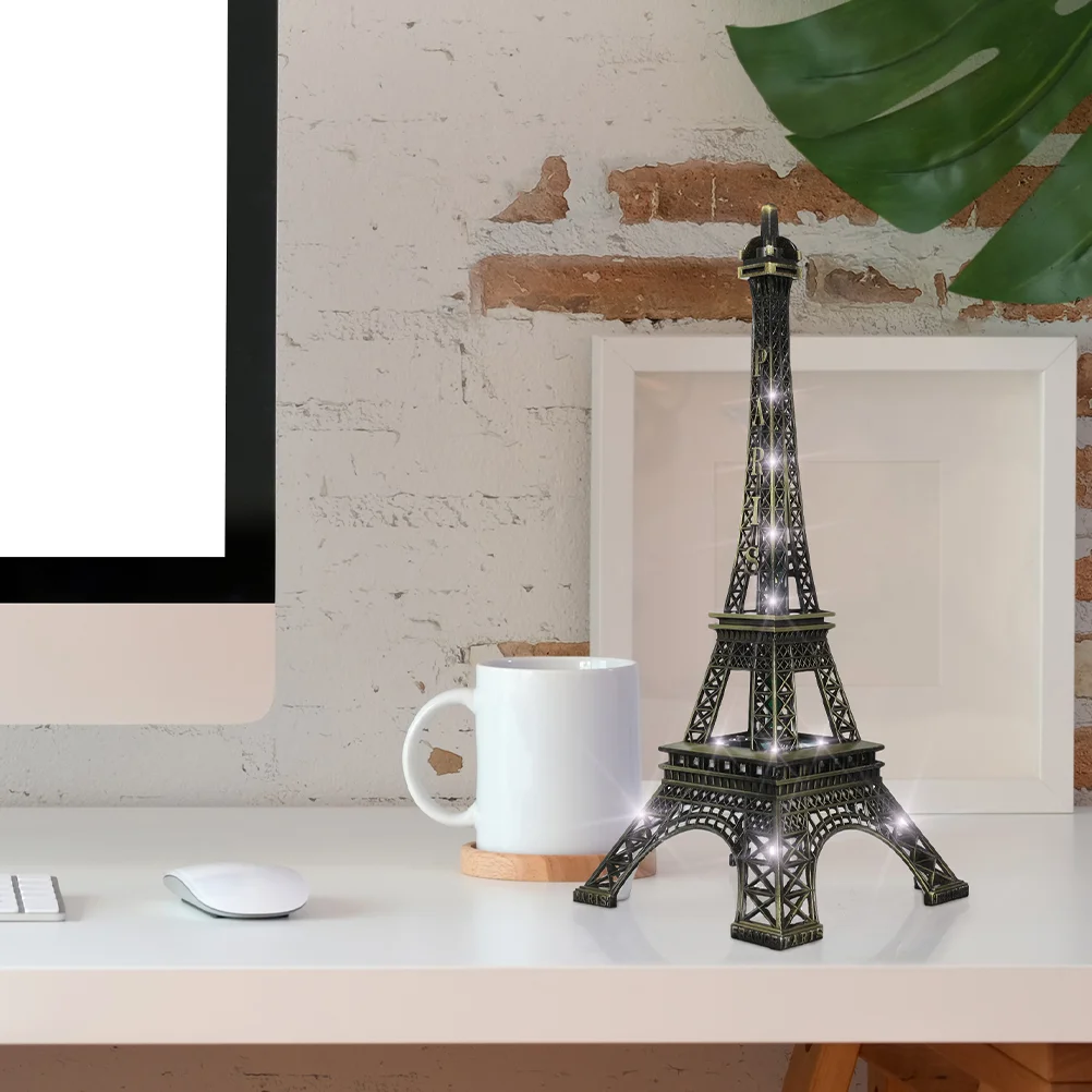 

2 Pcs Tower Ornaments Bedroom Decoration Model LED Light Eiffel Figurine Plastic