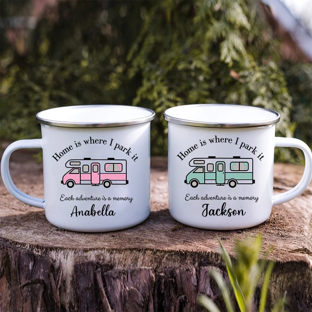 Tasse en émail personnalisée avec nom, voiture de tourisme personnalisée,  camping, feu de camp, tasses à café, voyage, eau standardisée, camping-car,  camionnette, meilleurs cadeaux - AliExpress