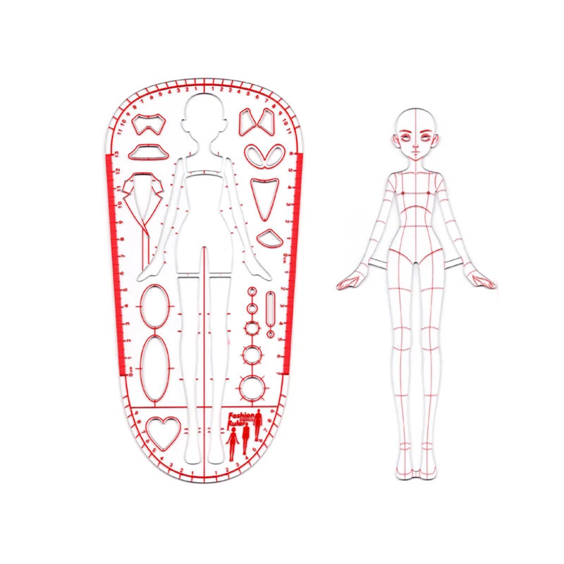 2 pcs/set Fashion Girl Ruler Fashion Illustration Template Girls\' Clothing Design Measurements Contains Body Proportion Guide