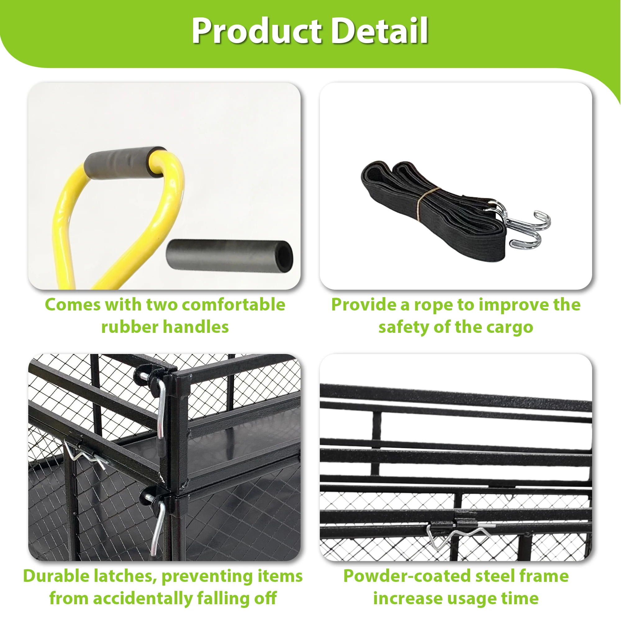 LZBEITEM Steel Garden Cart, Heavy Duty 1400 lbs Capacity, with Removable Mesh Sides to Convert into Flatbed, with16 in Tires 4