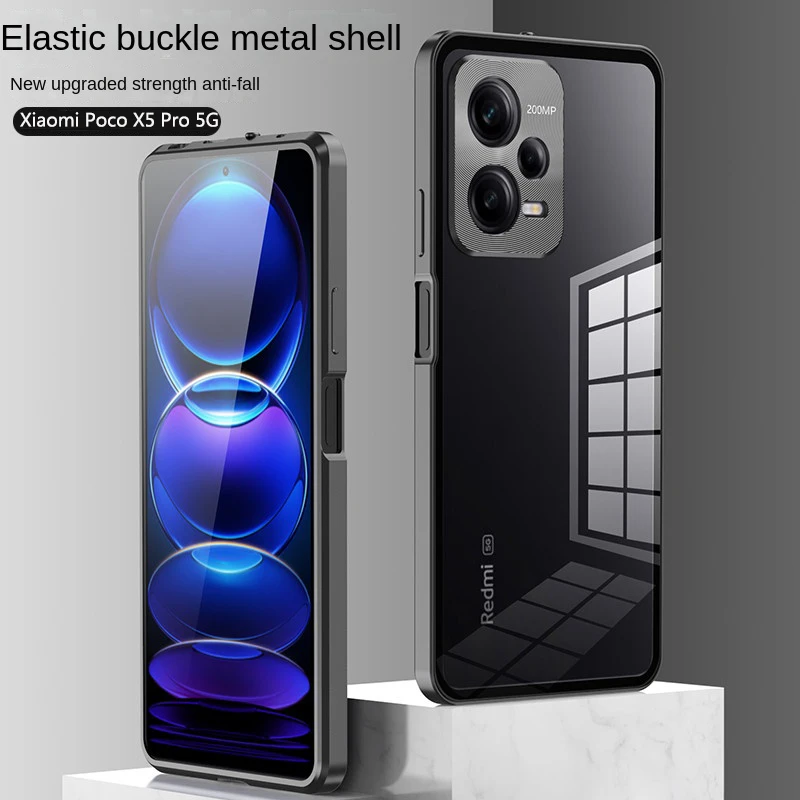 Metal Bumper with Clear Back Tempered Glass Hard Cover Case For Xiaomi Poco X5 Pro PocoX5Pro 5G with Metal Camera Lens Protector