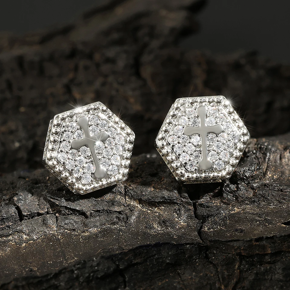 ZAKOL Rock Hip Hop Shiny Square Iced Out Stud Earring for Men Fashion White Gold Color Piercing Ear Accessories 4