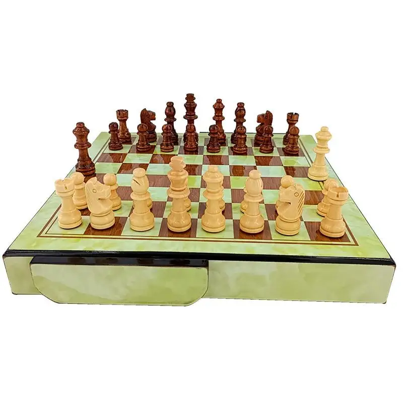 

Portable Wooden International Chess Set With Storage Drawer Board Game Funny Game Chessmen Collection Board Game For Kids