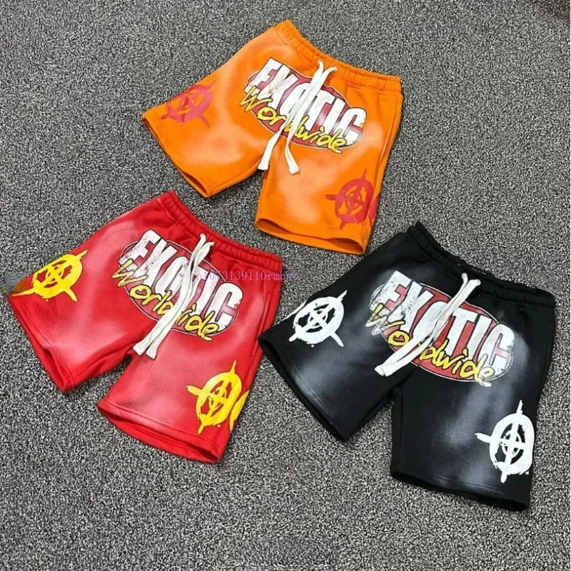 Retro Pattern Printing Cotton Shorts Y2k Summer New Ins Tide Five Pants Men and Women American Loose Street Style Couple Shorts