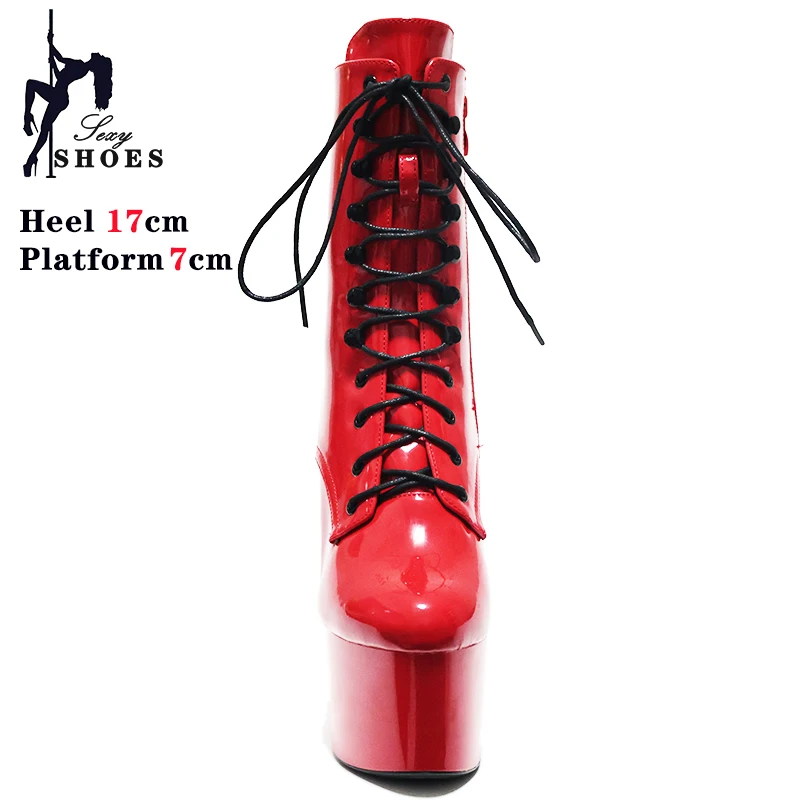 Fashion Sexy Knight Female 7 Inch High Heel Platform Ankle Boots for Women Autumn Winter Shoes 17cm Black Pole Dancing Boots