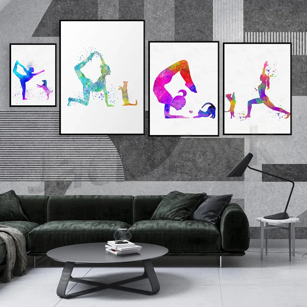 

Watercolor Yoga With Cat Wall Art Print, Yoga Lover Birthday Gift, Cat Lover Watercolor Print Wall Décor