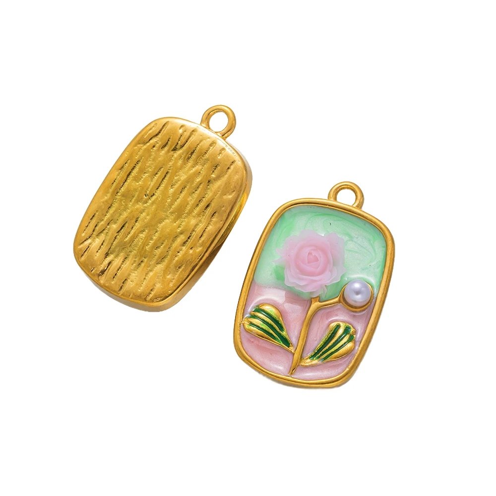 2 Stück Gold Edelstahl Emaille Blumen Charms Anhänger für Schmuckherstellung Bulk Lot Halskette Ohrringe Armband Bastelzubehör – Detail 7