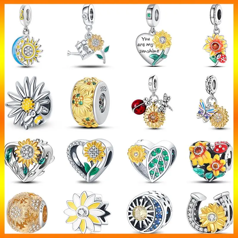 

Sunflower Chrysanthemum Charm Beads Fit Pandora 925 Original Bracelet Women 925 Silver Pendant Bead DIY Jewelry Gift 2023 New in