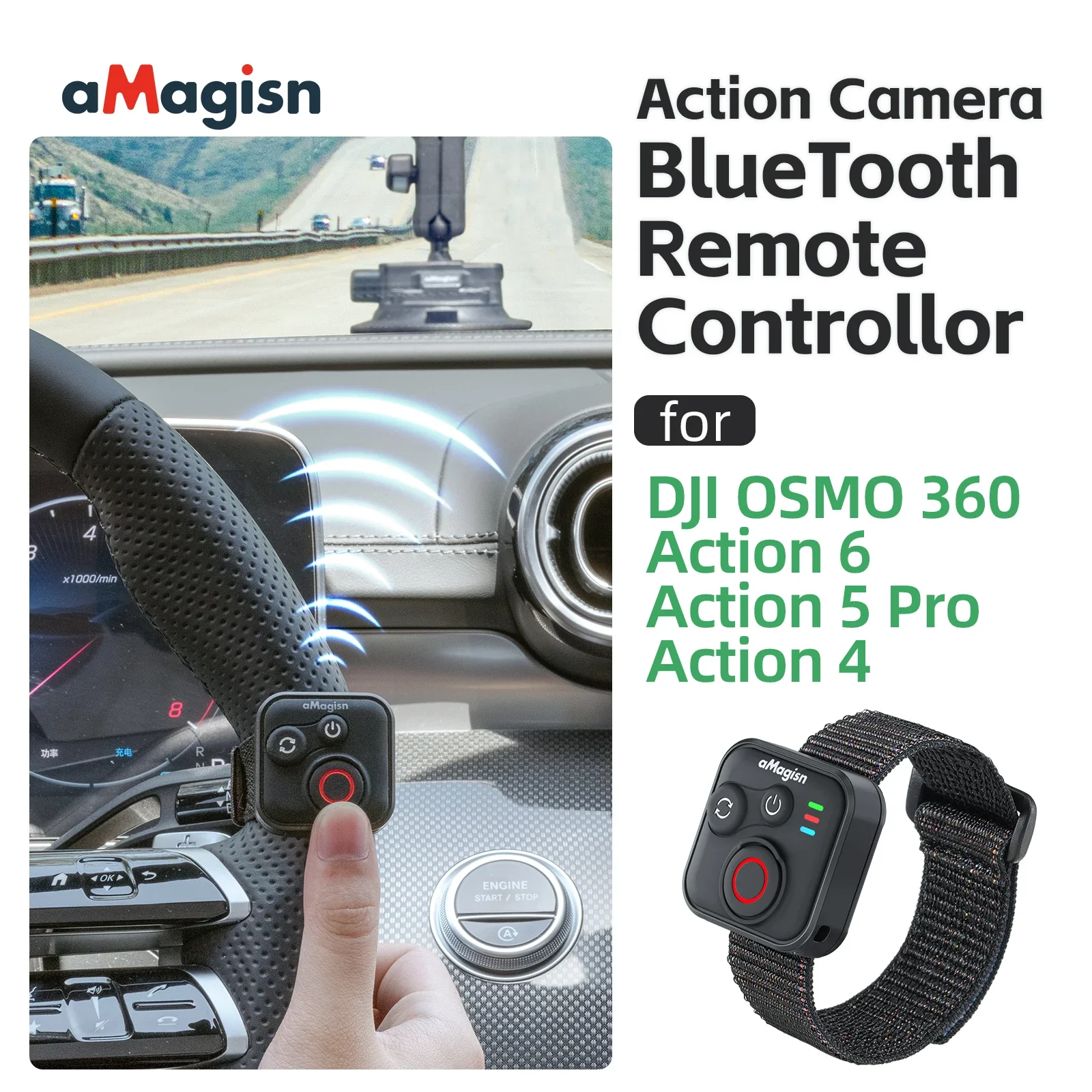 Bluetooth Wireless Remote Control for DJI ACTION 6/ ACTION 5 PRO/ACTION 4/OSMO 360 Selfie Wrist Strap Accessory