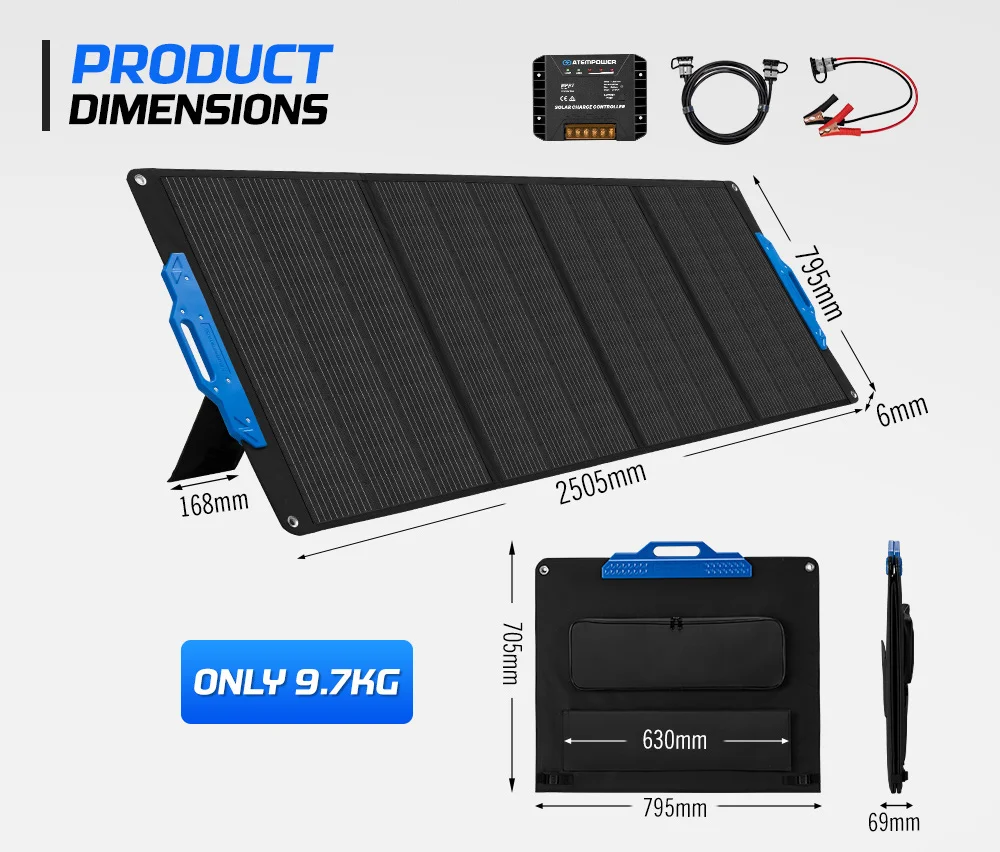 ATEM POWER 초경량 300와트 300W 4단 접이식 ETFE 휴대용 접이식 태양광 패널 캠핑용 충전기 AA
