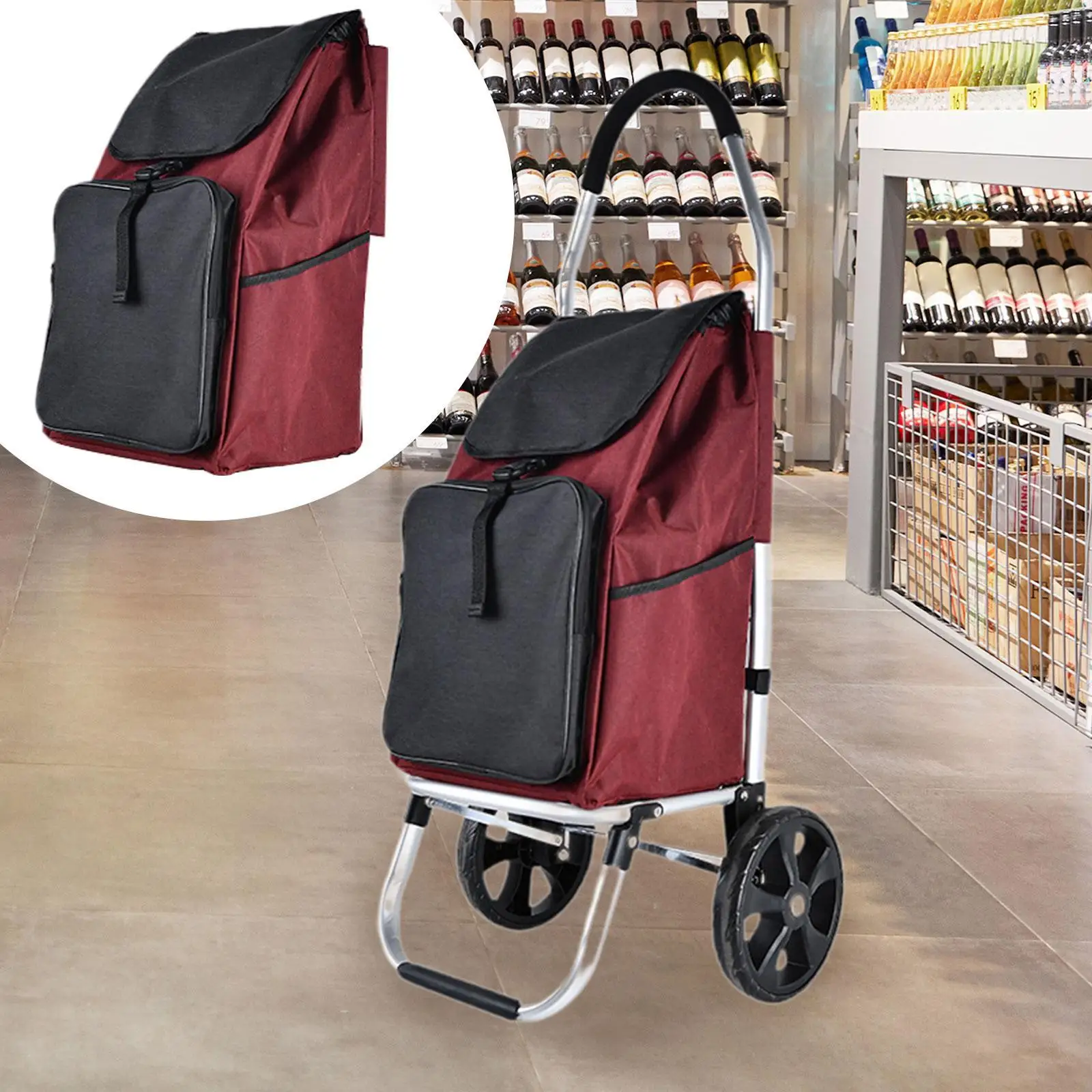 Folding Trolley Cart Storage Bag Replacement Waterproof for Shopping Grocery Accessory Lightweight Wear Resistant 51x33x22cm