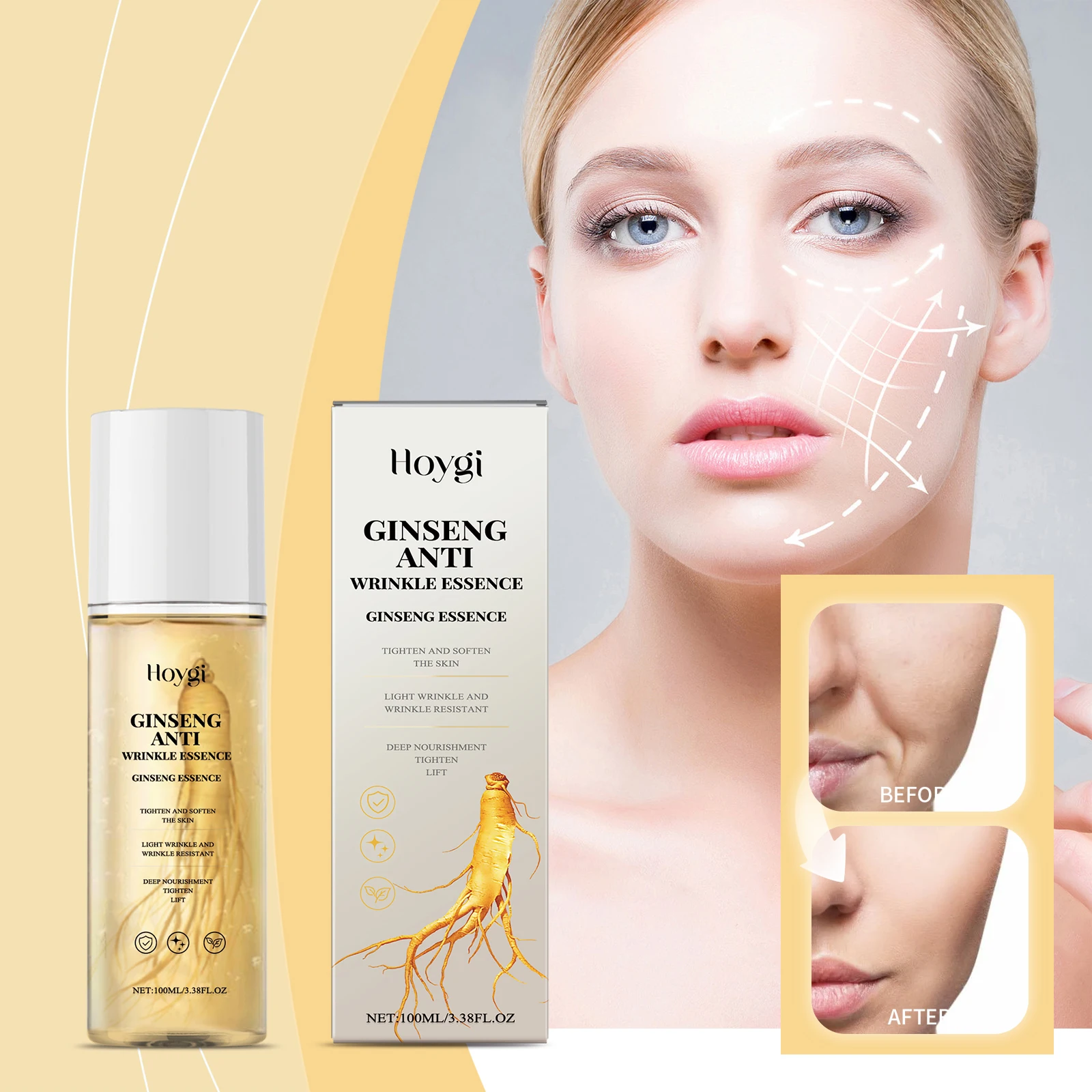 Hoygi Ginseng Firming Serum Anti-Wrinkle Eye Treatment for Crow's Feet Nourishing Tightening Facial Essence for Face & Neck