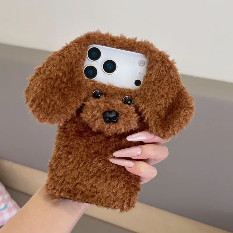 Für iPhone 17 Pro Max Hülle 15/14/16Plus 13/12 Pro Max 15 Pro XS Max Handyhülle 3D Teddy Hund Plüsch Herbst und Winter Niedliche Hülle