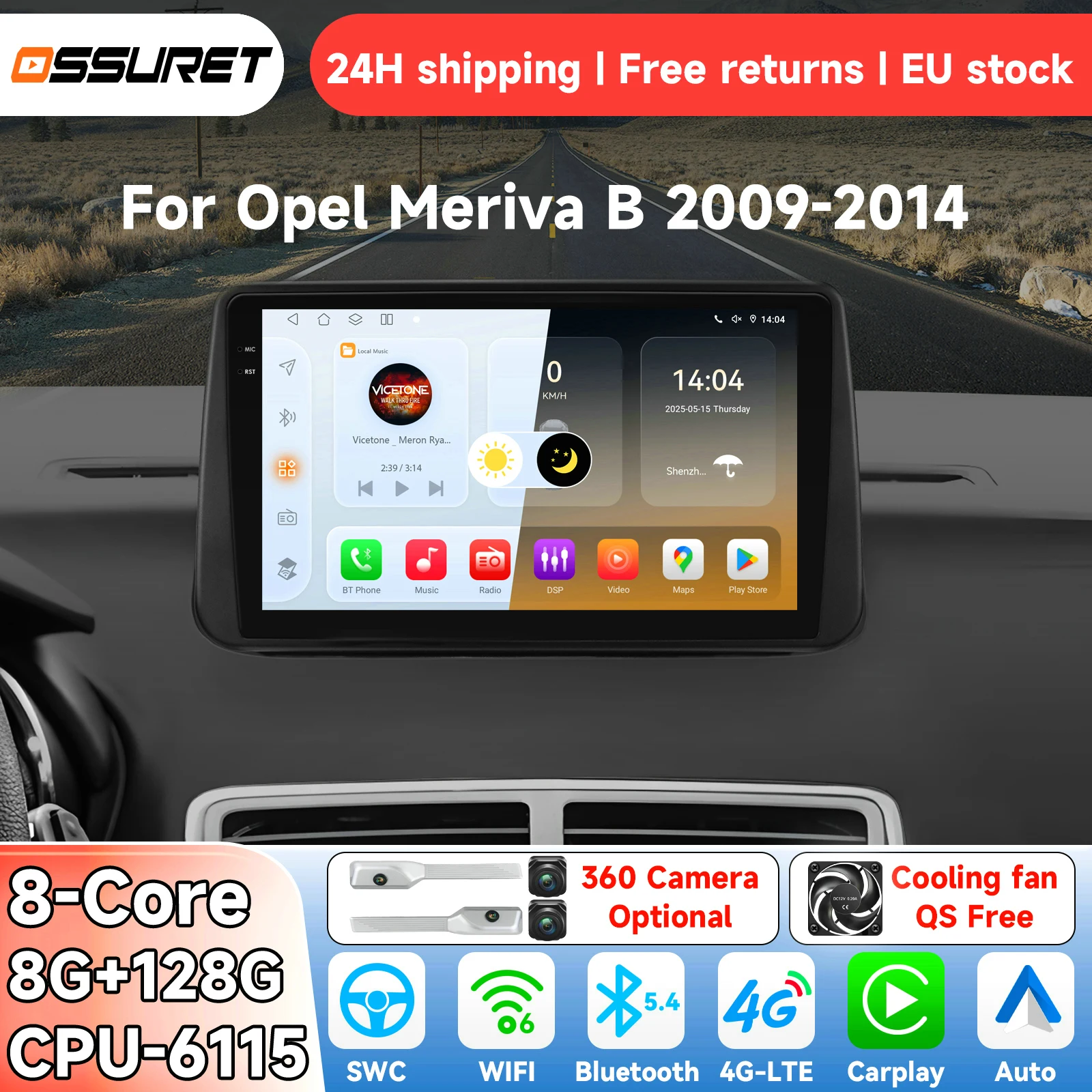 Radio para Auto OSSURET con Android 14 para Opel Meriva B 2009-2014, Sistema Inteligente Carplay, Reproductor Multimedia de Video, GPS, 4G, 6115 1