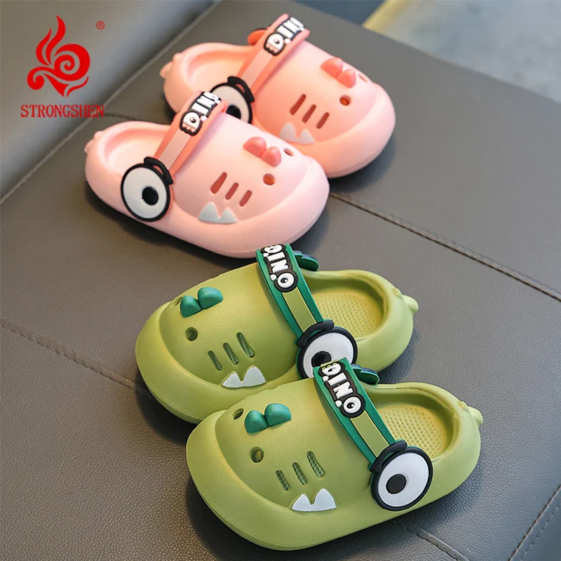 STRONGSHEN Cartoon Dinosaur Kids Sandals Child Garden Shoes Boys Summer Beach Slippers Toddler Anti-Slip Indoor House Slides