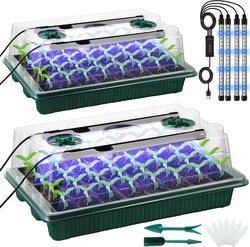 Seed Starter Trays Kit with High Dome & LED Grow Lights - Home Gardening Essentials (Green)