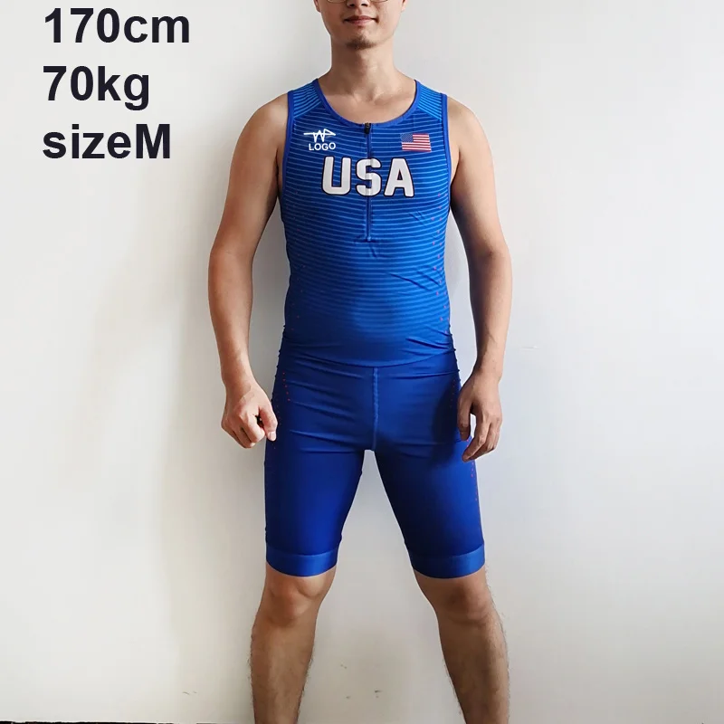 Custom USA Sleeveless Tights Man Track & Field Fast Running Suit Leotard 4*100 Fast Speed Running Outfit Customizable