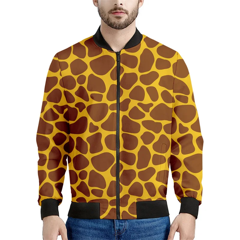 thumbnail image 1 of Chaqueta con estampado 3D de piel de jirafa para hombre y mujer, sudadera holgada de primavera, chaqueta bomber informal con cremallera, ropa de calle, abrigo, 1 of 4