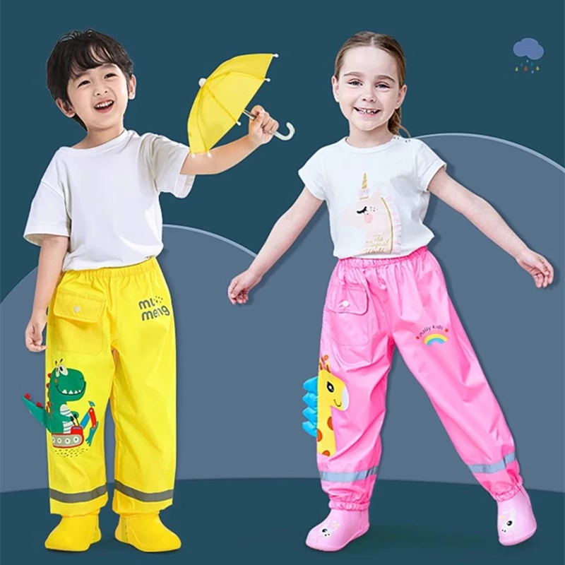 Pantaloni Antipioggia Unisex Bambini Con Stampa Dinosauro - Impermeabili, Traspiranti E Riflettenti