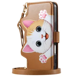 Adorable Cat Crossbody Lanyard Strap Wallet Phone Case Cover - Moto G34 5G G45 5G (SD0871)