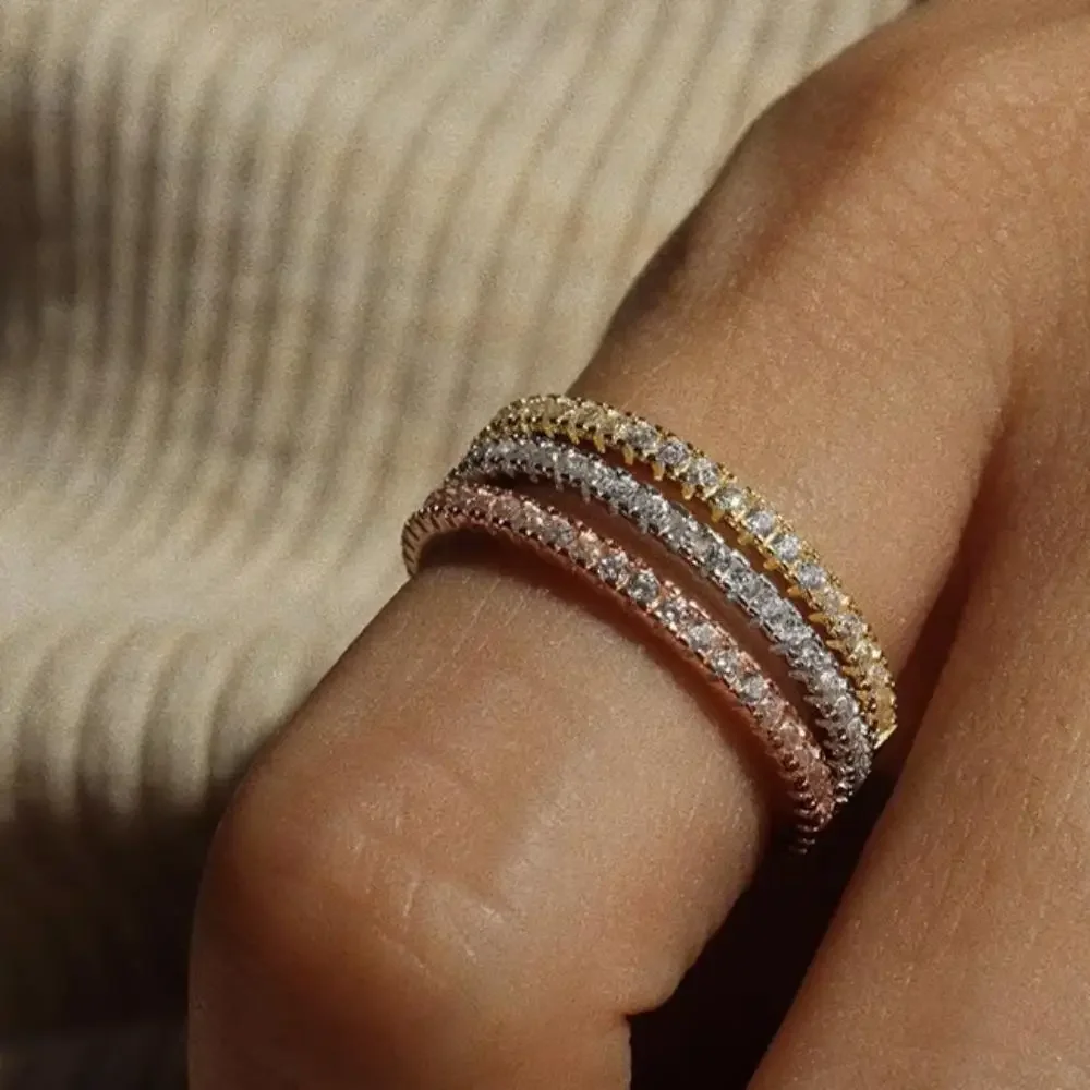 1/3PCS Thin Dainty Stackable Ring Mariasz Minimalist Full Eternity Band Cubic Zirconia Gold Color Plated Pave Rings for Women 2