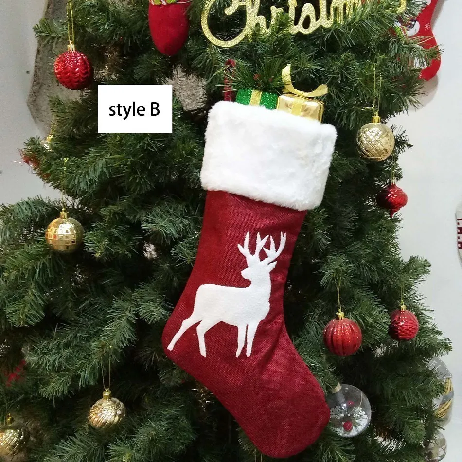 Christmas Stockings Socks Gifts Candy Bag Elk Xmas Tree Deer Printing Pocket Hanging Ornament for christmas stockings