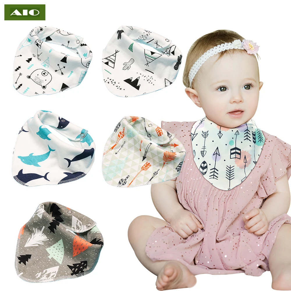 Baby Bibs Triangle Scarf Cartoon Print Saliva Towel Baby Boys Girls Feeding Towel Newborn Slabber Absorbent Cotton Cloth Bibs