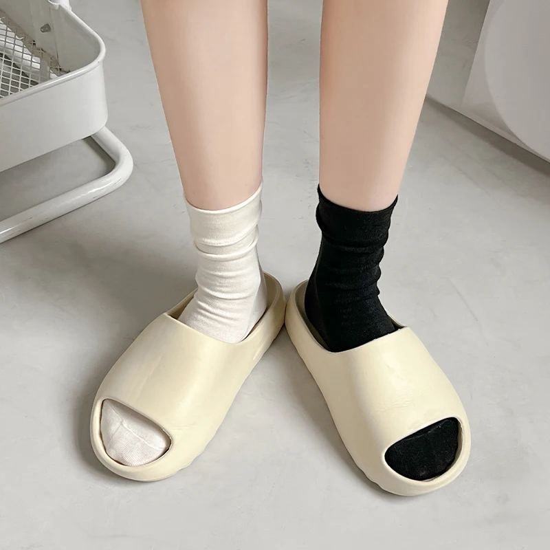 8 Pairs of Women's Spring Autumn Pure Color Simple Fashion Versatile College Style Summer Breathable Pile Socks Mid Tube Socks 5