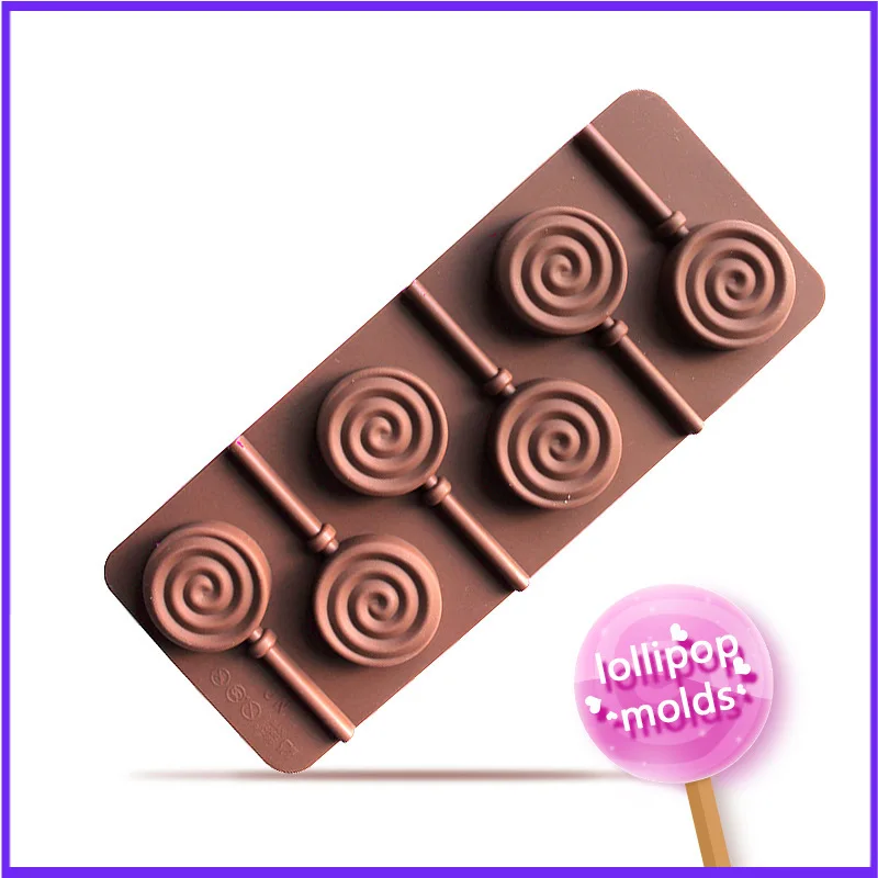 6-Cavity Spiral Circle Lollipop Silicone Chocolate Mold Cake Fondant Cookie Mould Jelly Pudding Doughnut Molds DIY Baking Tools